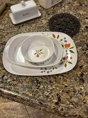 Noritake China White Ceramic Serving Set with Orange & Green Floral Accents